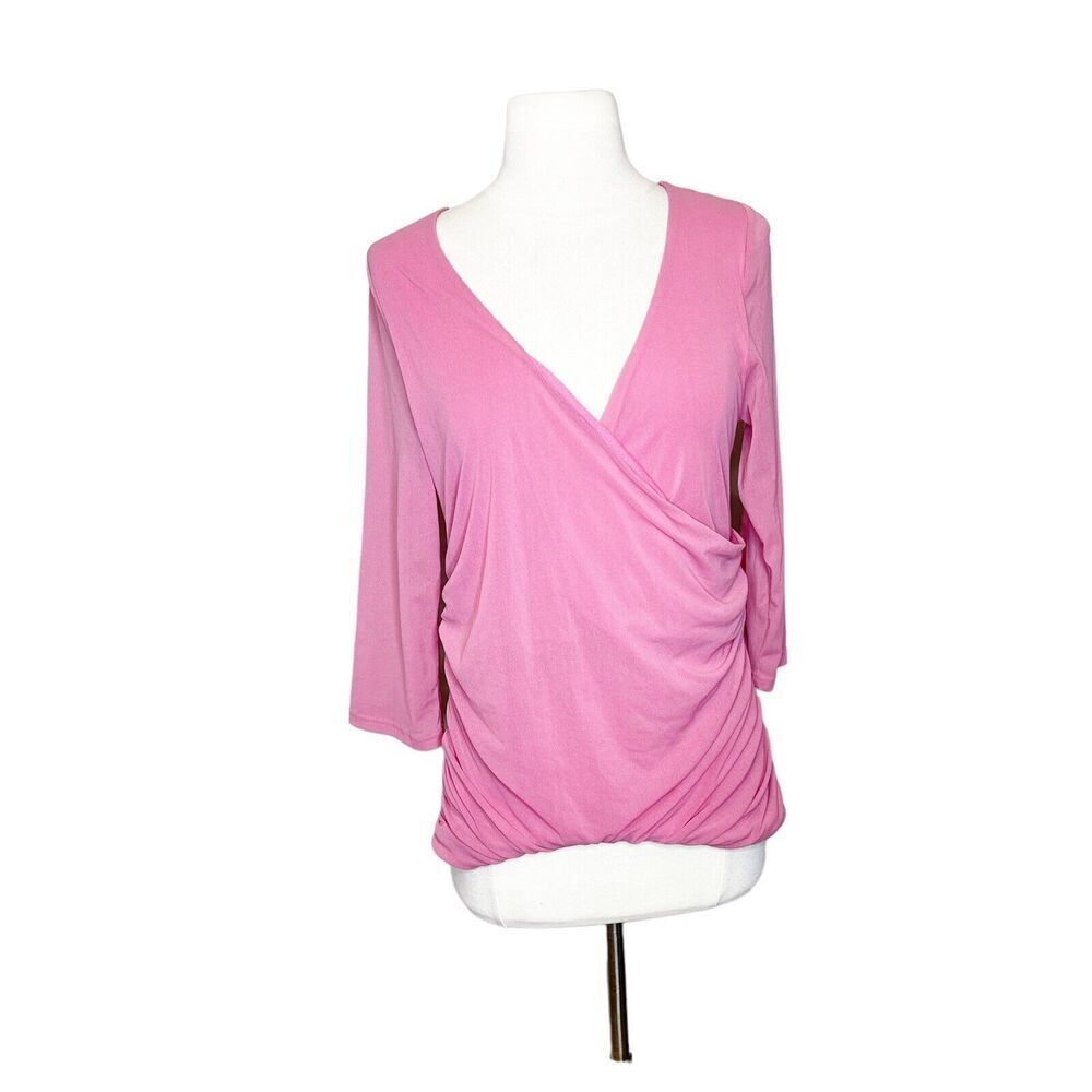 My Favorite Things‎ S Small Pink Mesh Surplice Top Nylon Blouse Colleen Lopez